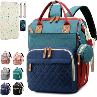 SHITIESHOU Diaper Bag Backpack Baby Bag, Baby Girl Boy Diaper Bag for Dad Mom with Pad, 16 Pockets, Pacifier Case, Large Diaper Bags Unisex for Travel (Colorful)