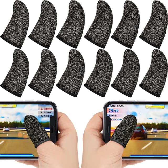30 Piece Finger Sleeve for Gaming Mobile Game Controller Finger Thumb Sleeve Anti Sweat Breathable Seamless Touchscreen Cover Silver Fiber for Phone Game(Black Brim)