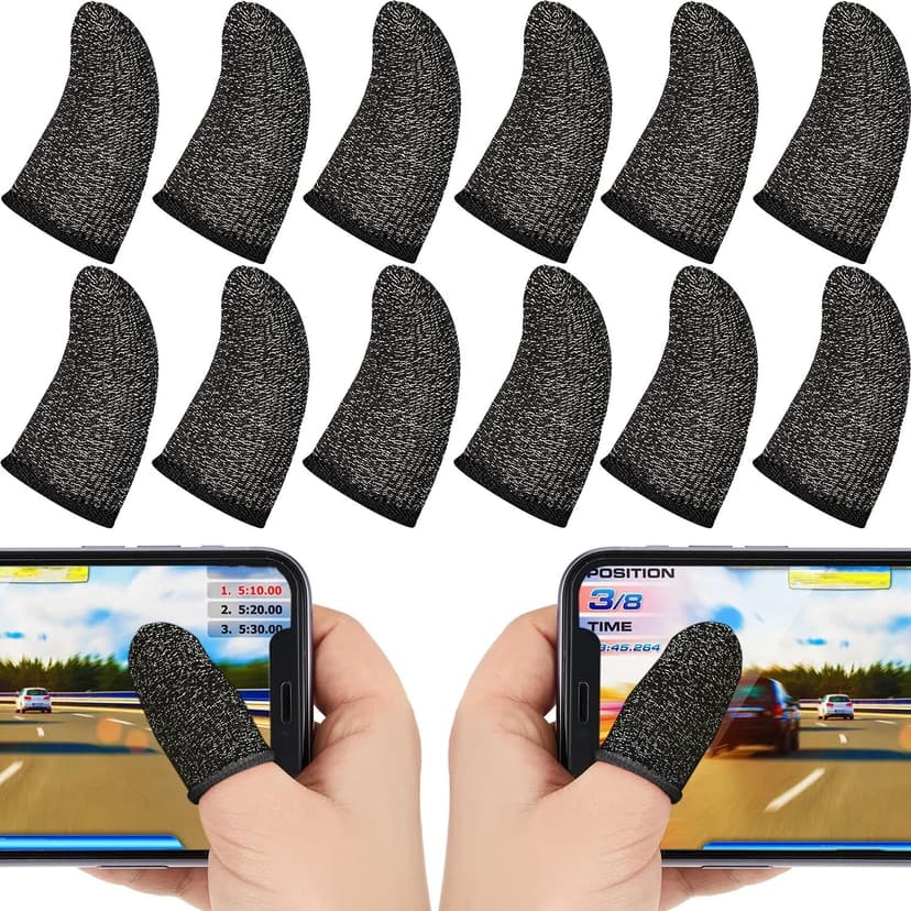 30 Piece Finger Sleeve for Gaming Mobile Game Controller Finger Thumb Sleeve Anti Sweat Breathable Seamless Touchscreen Cover Silver Fiber for Phone Game(Black Brim)