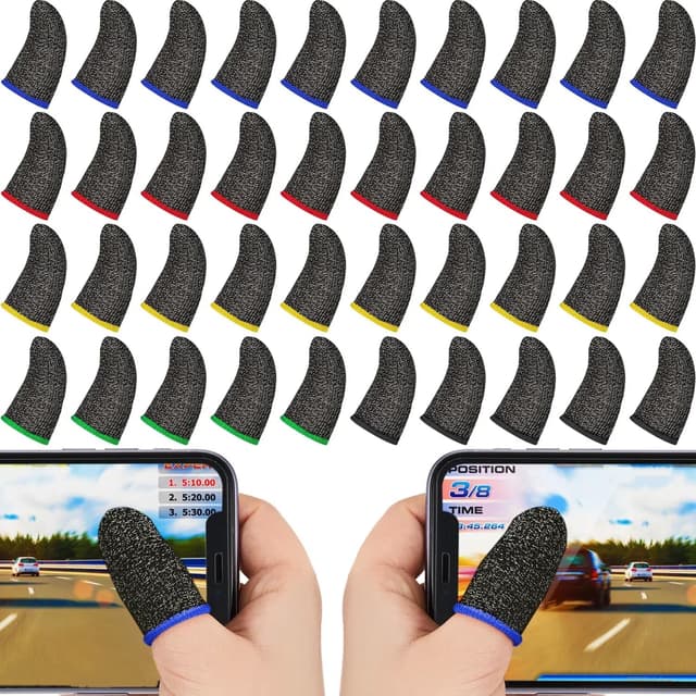 30 Piece Finger Sleeve for Gaming Mobile Game Controller Finger Thumb Sleeve Anti Sweat Breathable Seamless Touchscreen Cover Silver Fiber for Phone Game(Assorted Colors)