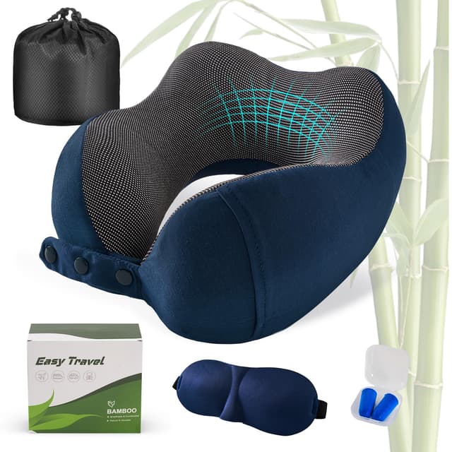 Cirorld Neck Pillow for Traveling, Travel Pillows for Airplanes,100% Pure Memory Foam Travel Neck Pillow, Adjustable Flight Pillow, Portable Plane Accessories with Eye Mask, Earplugs, Carry Bag