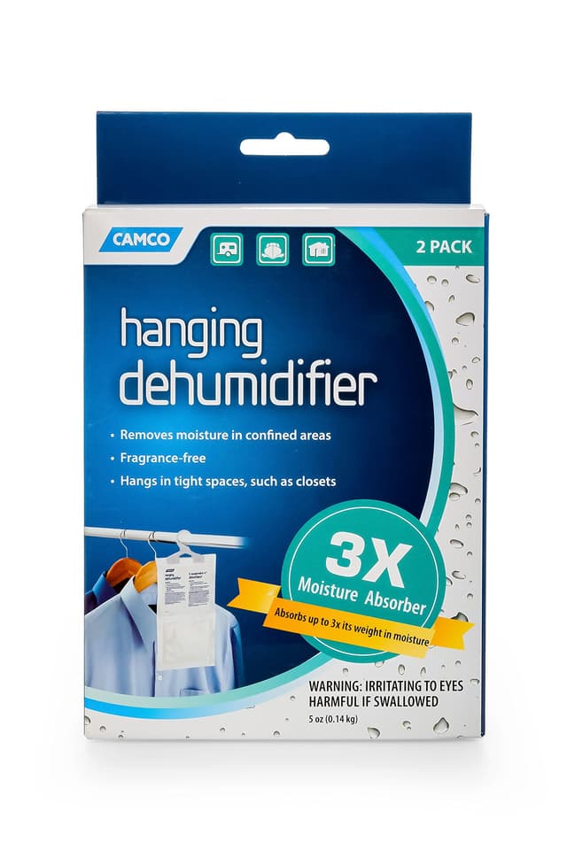 Camco 44286 Fragrance Free Hanging Dehumidifier-Convenient Hook Absorbs up to 3x Its Weight in Water, Reduces Moisture and Humidity in Closets and Tightly Confined Spaces, 2 Pack