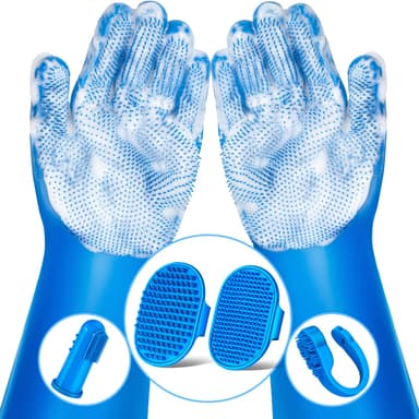 Augwind 6PCS Pet Grooming Kit for Dogs,Cats and Horses | Dog Washing Gloves | Dog Bath Brush | Dog Bath Gloves | Dog Shampoo Brush | Pet Grooming Gloves | Dog Bath Supplies (Navy Blue)