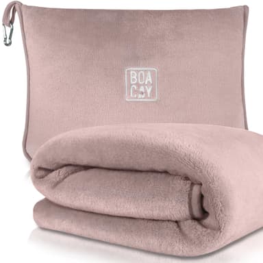 BOACAY Soft & Warm Travel Blanket for Airplane & Car - Long Flight Essential for Women, Men, Kids - Compact Pillow with Luggage Sleeve & Backpack Clip