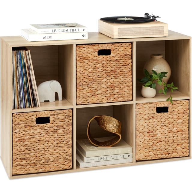 Best Choice Products 6-Cube Storage Organizer, 13.5in Shelf Opening, Bookcase, Display Shelf, Customizable w/ 3 Removable Back Panels – Light Oak