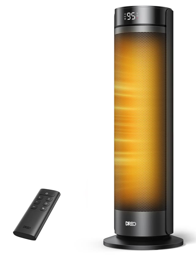 DREO Space Heater for Large Room, 23 Inch Electric Heaters for Indoor Use, 8 Safe Protection Tower, 70° Oscillation, PTC Ceramic with Thermostat and Remote, Quiet, 12H Timer, Bedroom, Office