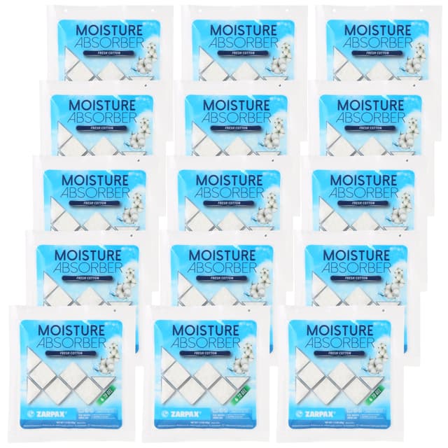 Zarpax Moisture Absorber Sachets Fresh Cotton 1.4 oz/40g - Remove Excess Moisture In Air & Odor - Desiccant Dehumidifier for Closet, Drawer, Safe, Storage - Dampness & Humidity Control - Set of 15
