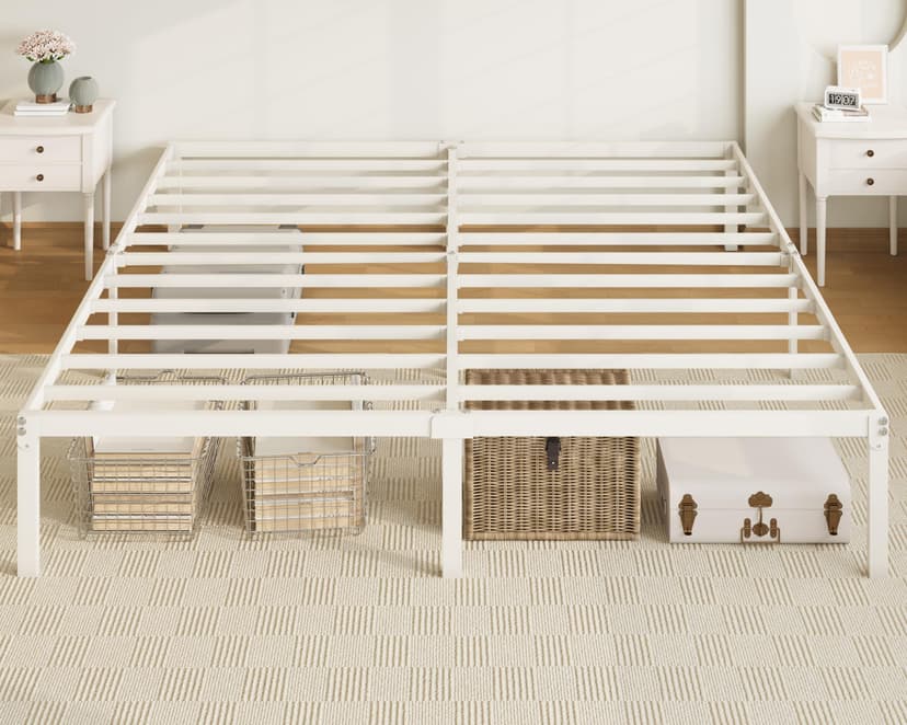 Allewie King Size Bed Frame, 14 inch Metal Platform Beds with Storage Space, No Box Spring Needed and Easy Assembly, White