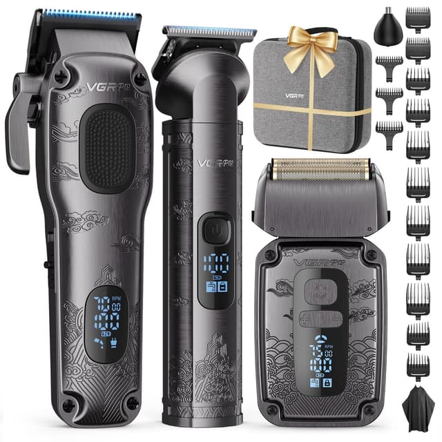 Vgrpro Hair Clippers & Trimmers Set for Men Professional, Waterproof Electric Razor Foil Shaver for Men Face Beard, Cordless for Hair Cutting, 4-Speed Setting, LED Battery Display, Barber or Home Use