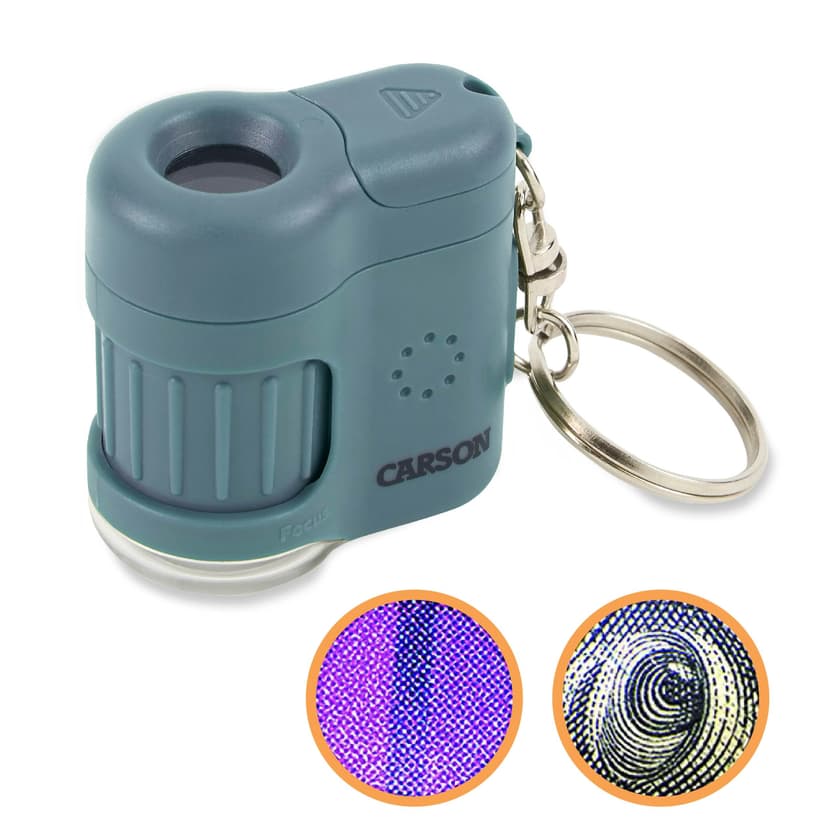 Carson MicroMini 20x Pocket Microscope for Adults, UV and LED Flashlight, Blue (MM-280B)