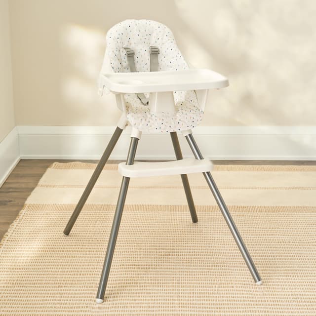 Regalo High Chair with Rainbow Seat Pad for Babies and Toddlers, Award Winning Brand, Removable Oversized Tray with Cup Holder, Five Point Harness, White