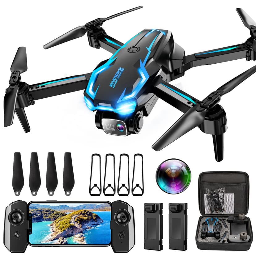 2K HD FPV Drone with Camera for Adults - Altitude Hold, One-Key Takeoff/Landing, 3 Speed Modes, Headless Mode, 2 Batteries, Foldable & Portable, Best Gifts for Beginners, Teen Boys & Girls