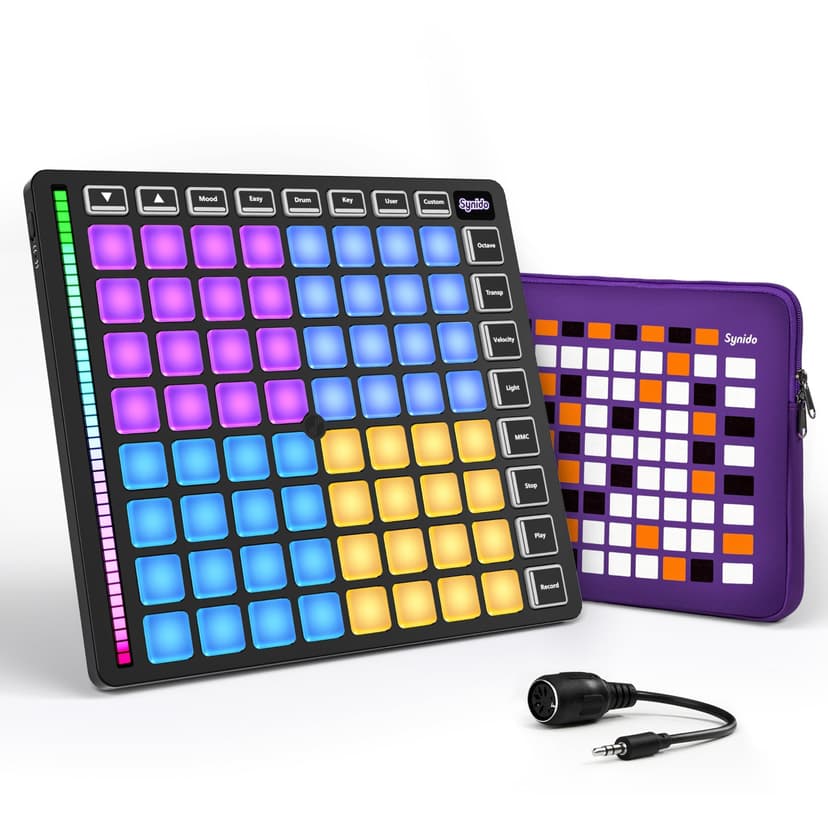 Synido MIDI Pad Beat Maker Machine with 64 Velocity Sensitive RGB Pads, Portable MIDI Controller 8 * 8 Backlit Beating Machine with Easy Mode for Music Production Beginners, TempoPAD Z-1
