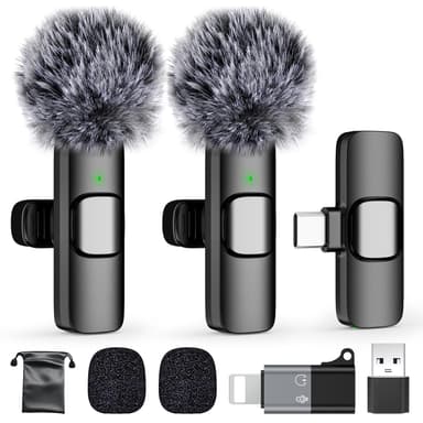 USB C Mini Wireless Lavalier Microphone for iPhone/Android, Lapel Mic with Noise Reduction, Lav Mic for Video Recording, Tiny Microphone Content Creator Interview for Tiktok, Youtube, Vlog (Black)