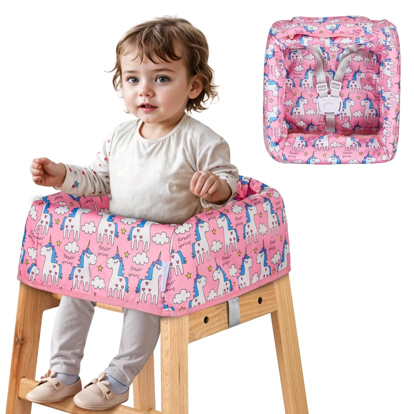High Chair Cover for Baby Restaurant: Sprouterie Baby High Chair Covers for Restaurant Highchair with Safety Harness Stain and Slip Resistant Waterproof Portable for Outdoor Indoor Eating (Pink)