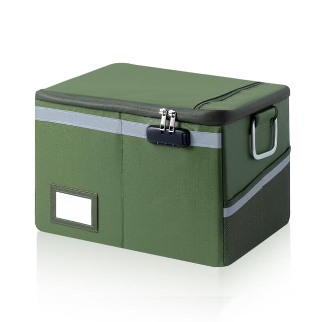Ekunivers Fireproof Waterproof Document Box with Lock - Collapsible Portable File Organizer Hard Shell Storage for Hanging Letter/Legal Folders Home Office Safe (Green, 15.7x11.8x10.2in)