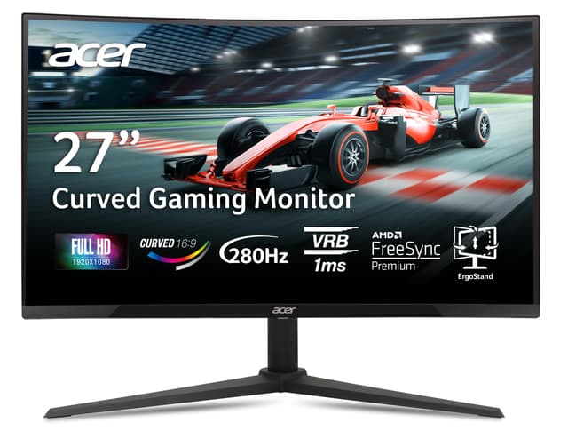 acer Nitro 27 Inch 1500R Curved Zero-Frame Full HD (1920 x 1080) Gaming Monitor | AMD FreeSync Premium | Up to 280Hz Refresh | 1ms VRB | One Display Port 1.4 and Two HDMI 2.0 Ports | XZ270