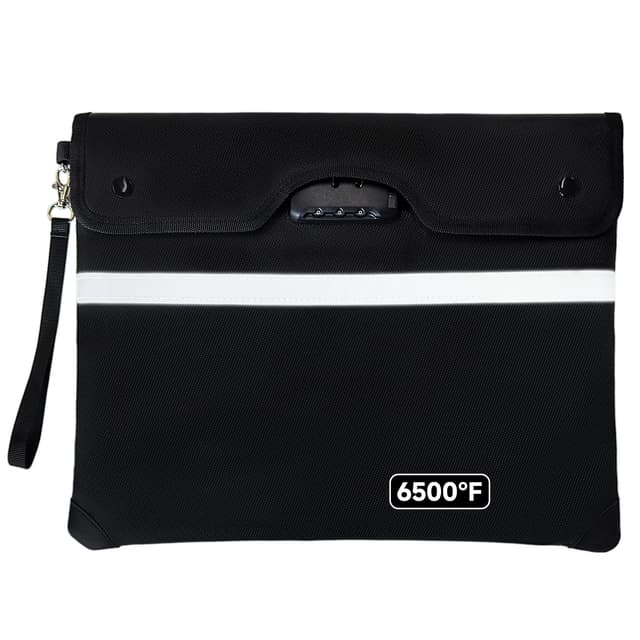 Upgraded 6500°F Fireproof Document Bag with Lock, Waterproof 9-Layer Heat Insulated | Dual-Liner Card Slot Money Bag with Zipper/Reflective Strip for Passport, Important Paper, Cash(15 x 12In)