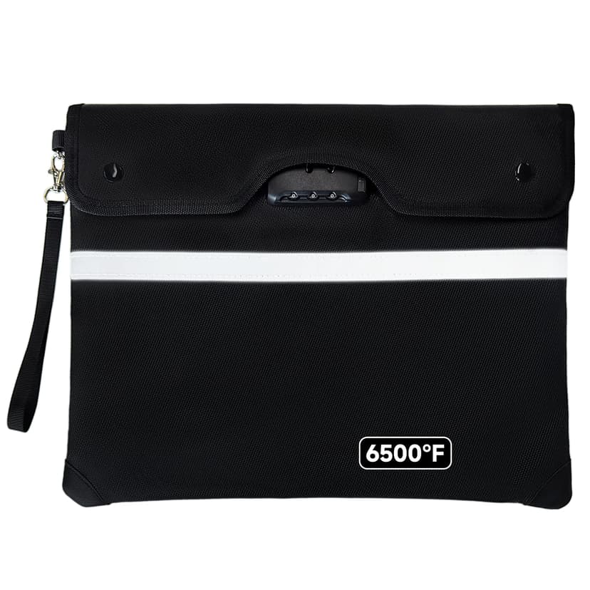 Upgraded 6500°F Fireproof Document Bag with Lock, Waterproof 9-Layer Heat Insulated | Dual-Liner Card Slot Money Bag with Zipper/Reflective Strip for Passport, Important Paper, Cash(15 x 12In)