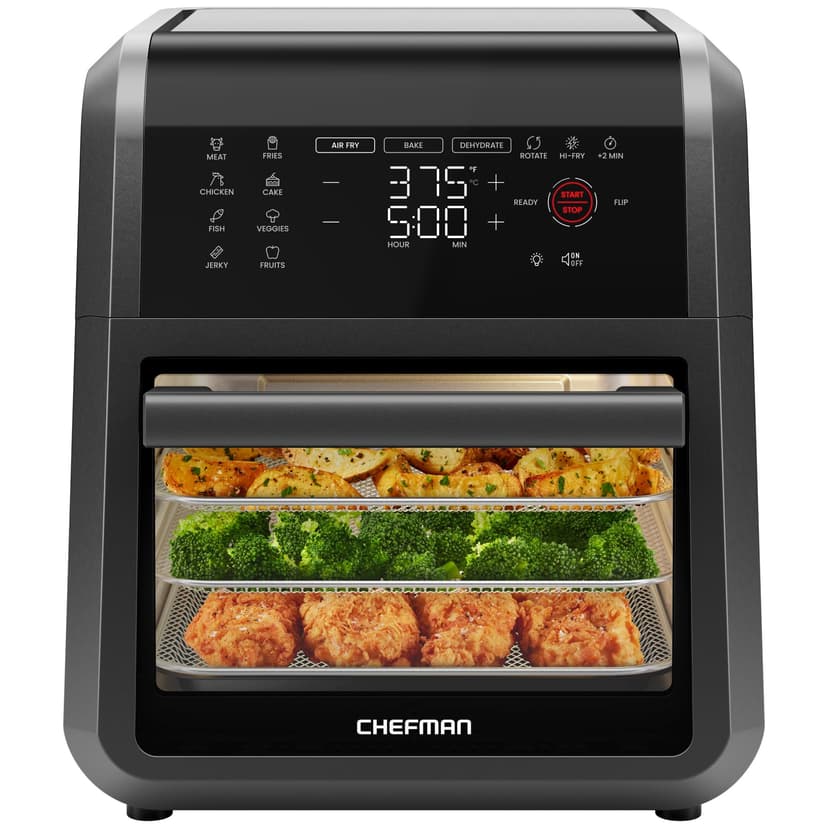 Chefman 12-Quart 6-in-1 Air Fryer Oven with Digital Timer, Touchscreen, and 12 Presets - Family Size Countertop Convection Oven, Dishwasher-Safe Parts