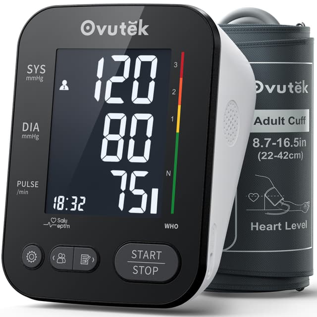 Ovutek Blood Pressure Monitors for Home Use, Automatic Digital Blood Pressure Cuff with Large Cuff, 2 Users x 120 Sets Memory, Manual Arm Blood Pressure Machine with Backlight (Black)