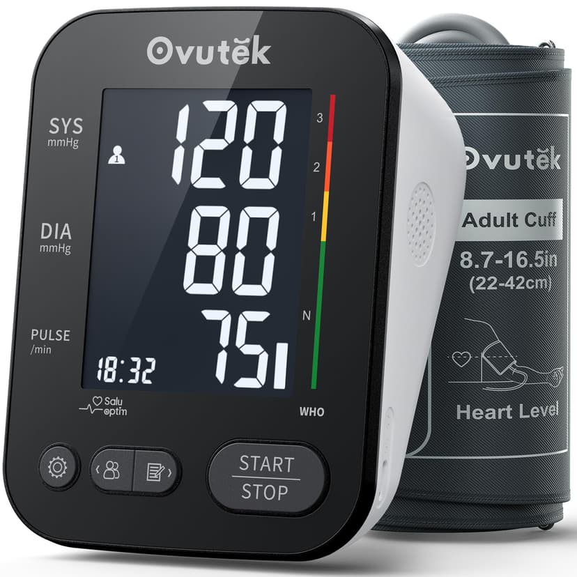 Ovutek Blood Pressure Monitors for Home Use, Automatic Digital Blood Pressure Cuff with Large Cuff, 2 Users x 120 Sets Memory, Manual Arm Blood Pressure Machine with Backlight (Black)