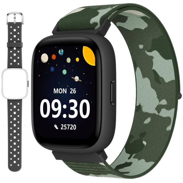 BIGGERFIVE Smart Watch for Kids, 1.8" Fitness Tracker Watch Pedometer, Heart Rate, Sleep Monitor, IP68 Waterproof, Calorie Step Counter, Puzzle Game with/without APP for Girls Boys Teen 5-16, 2 Straps