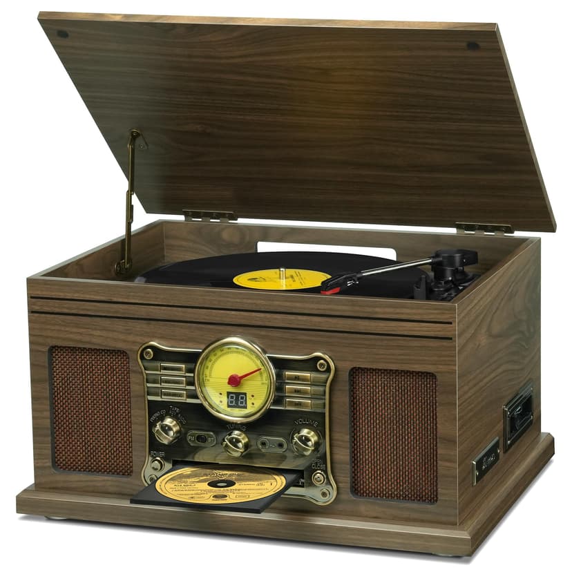 FEKTIK Bluetooth Record Player 10 in 1,FEKTIK 3-Speed Turntable for Vinyl with Speakers, LP to MP3 Converter, CD, Cassette Player, FM Radio, Wireless Streaming | Wooden