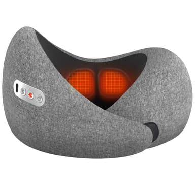 Travel Neck Pillow Airplane 3 in 1 with Heating Massage, Memory Foam Cervical Pillow, 360º Ergonomic Design, Asymmetrical Sides Portable for Airplane Car Office Sleeping Essentials, Breathable Cover