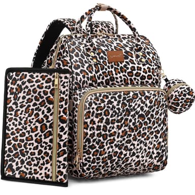 ROSEGIN Diaper Bag Backpack with Changing Pad, Pacifier Case, Baby Bag for Boy Girl Toddler - Large, Stylish, Waterproof Travel Quilted Diaper Bag for Mom - Baby Shower - Cheetah