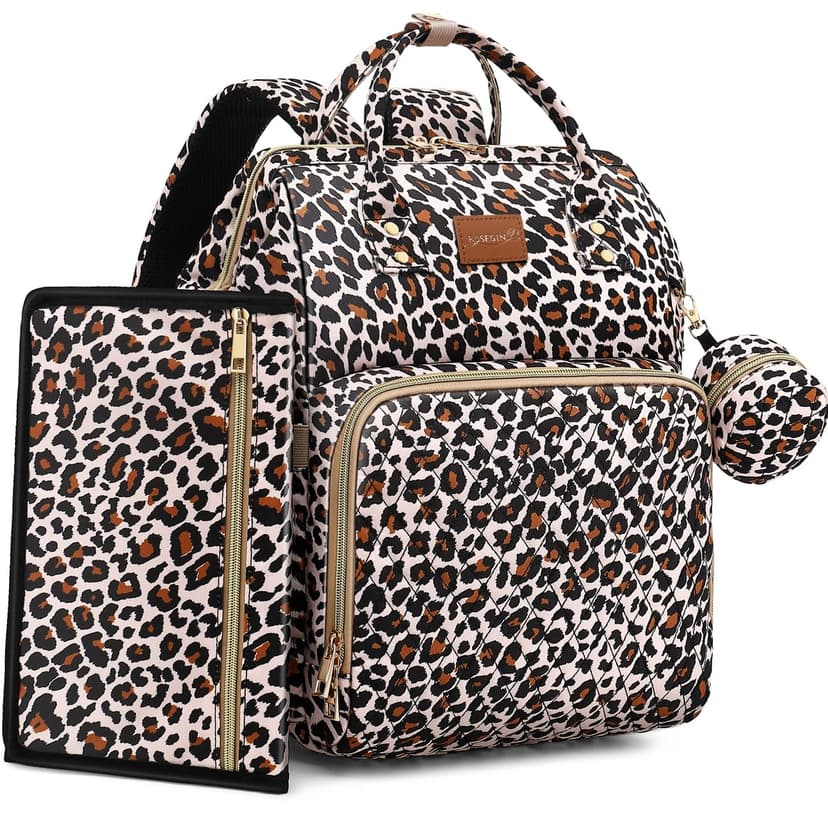 ROSEGIN Diaper Bag Backpack with Changing Pad, Pacifier Case, Baby Bag for Boy Girl Toddler - Large, Stylish, Waterproof Travel Quilted Diaper Bag for Mom - Baby Shower - Cheetah