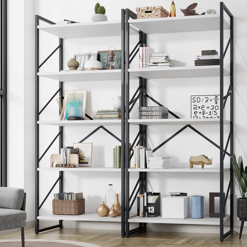 Shintenchi 2-Tier Bookshelf: Tall Industrial Bookcase for Living Room/Home/Office, Modern Book Holder with Storage Rack Shelves - White