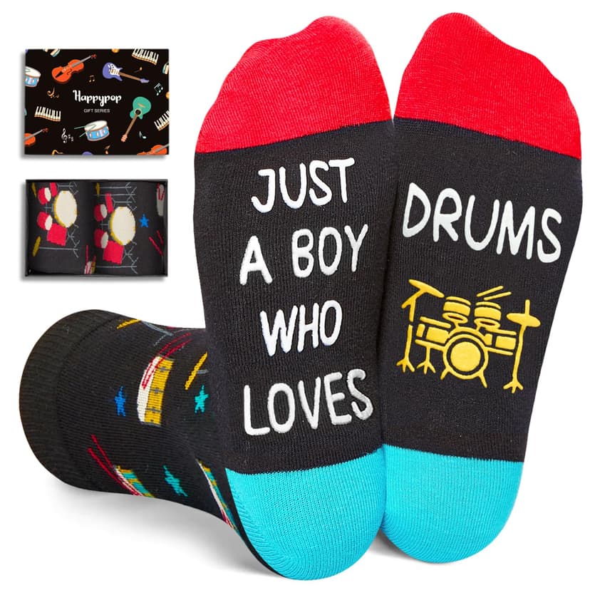 HAPPYPOP Drummer Socks for Boys - Drum Gifts for Music Lovers, Drumline Gifts for Percussion Players Students