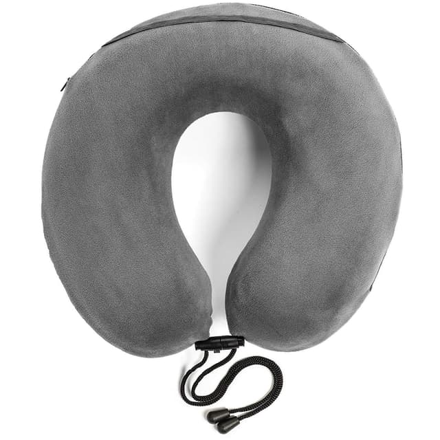 TRAVELREST Travel Essential Neck Pillow - Memory Foam, Washable Micro-Fiber Cover, Soft and Comfortable Head Support for Long Flights, Compact, Attaches to Luggage, Airplanes, Cars, Bus - (Grey, Curl)