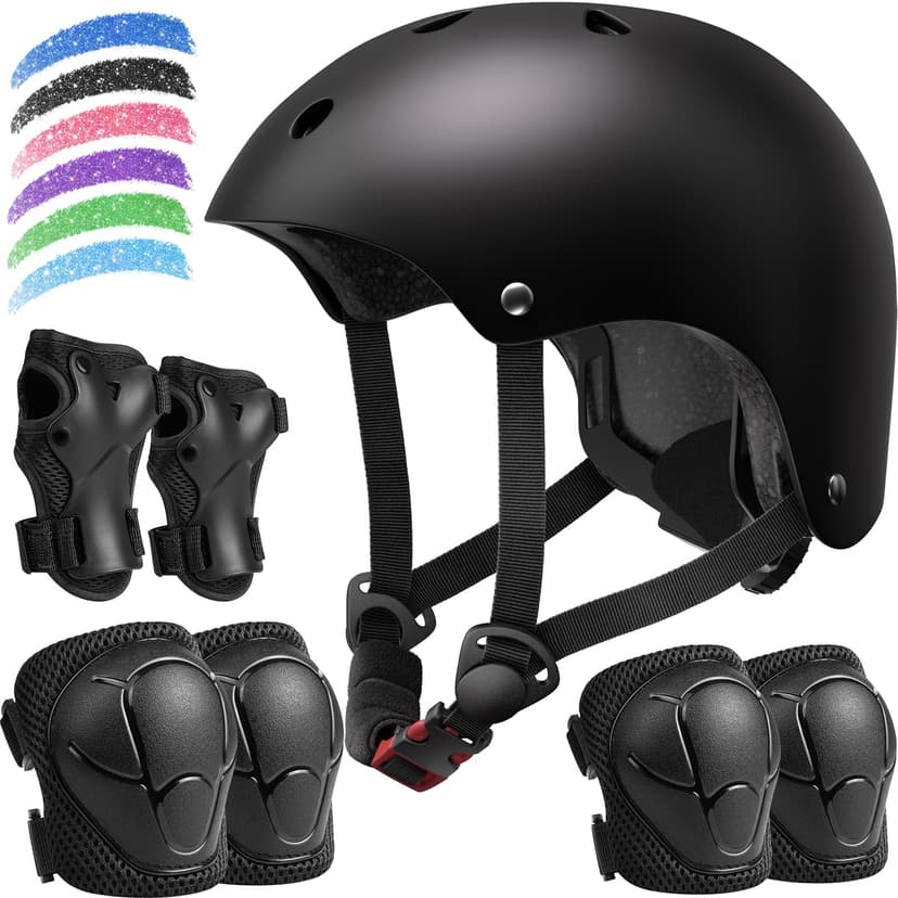 Kids Bike Helmet Set, Adjustable Helmet for Ages 3-10 Year Boys Girls, Pad Set with Knee and Elbow Pads for Bike, Roller, Skating, Scooter, Longboard and More Sports