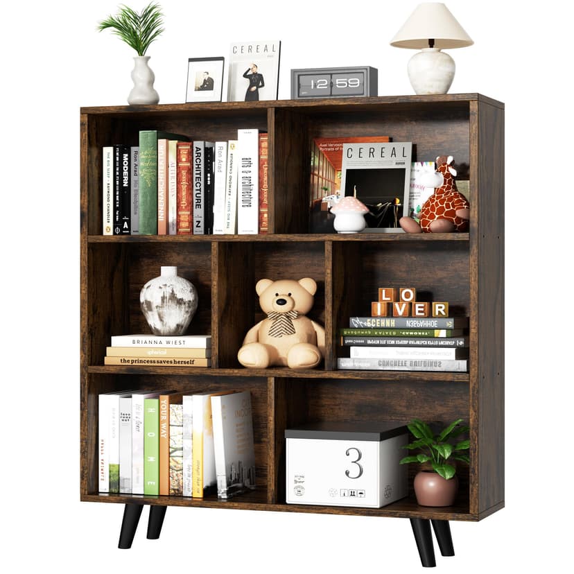 Shintenchi Cube Storage Organizer, 3 Tier Mid-Century Bookcase with Legs Cubeicals Retro Wood Organizer Storage Bookcase, Freestanding Open Book Shelves for Bedroom,Living Room,Office(Brown)