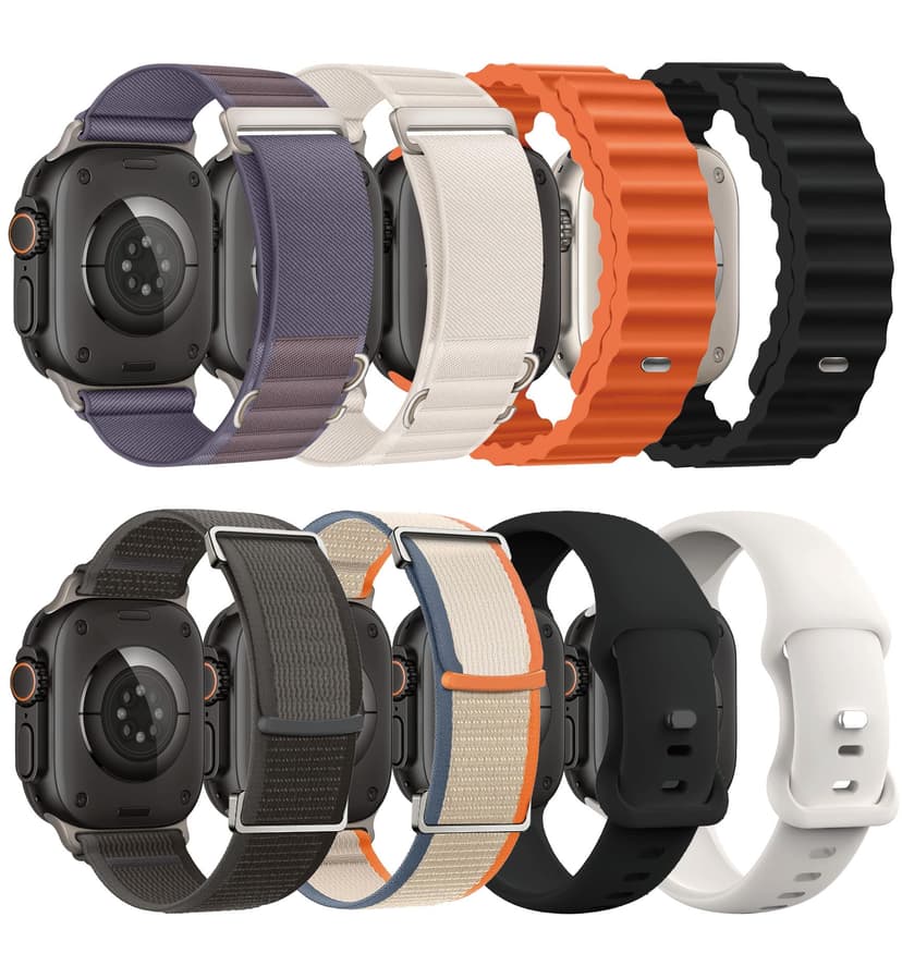 8 Pack Compatible with Apple Watch Band 42mm 41mm 40mm 38mm for Women Men,Breathable Trail Loop+Alpine Loop+Ocean+Silicone Sport Band for iWatch Series 11/10/9/8/7/6/5/4/3,SE 3 2 1