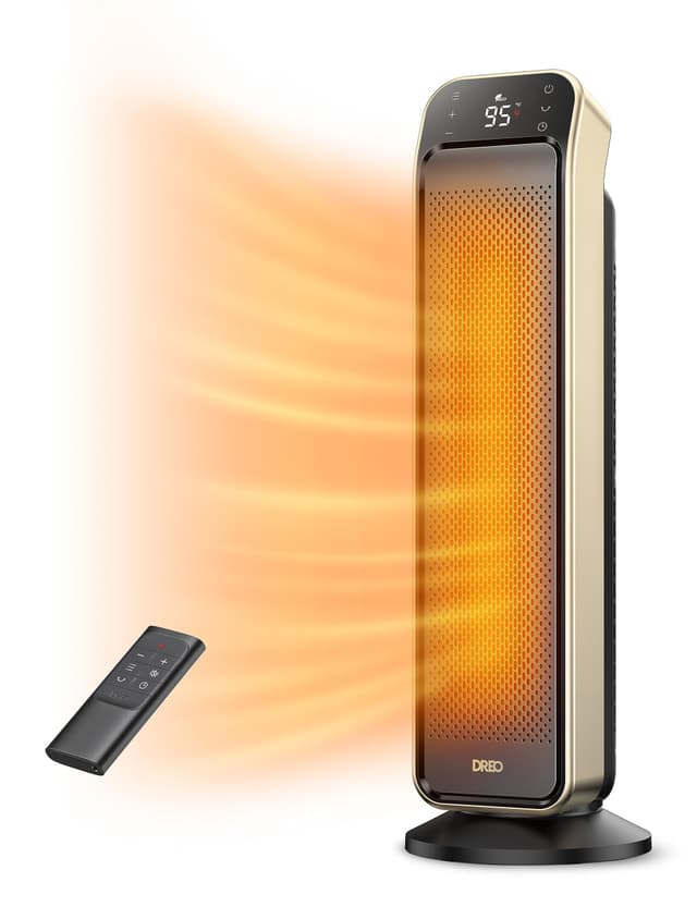 DREO Space Heater Indoor, 25" 11.5ft/s Fast Portable Room Heater with Remote and Thermostat, 3 Modes, Overheating & Tip-Over Protection, Electric Heaters for Indoor Use Large Room, Bedroom, Gold