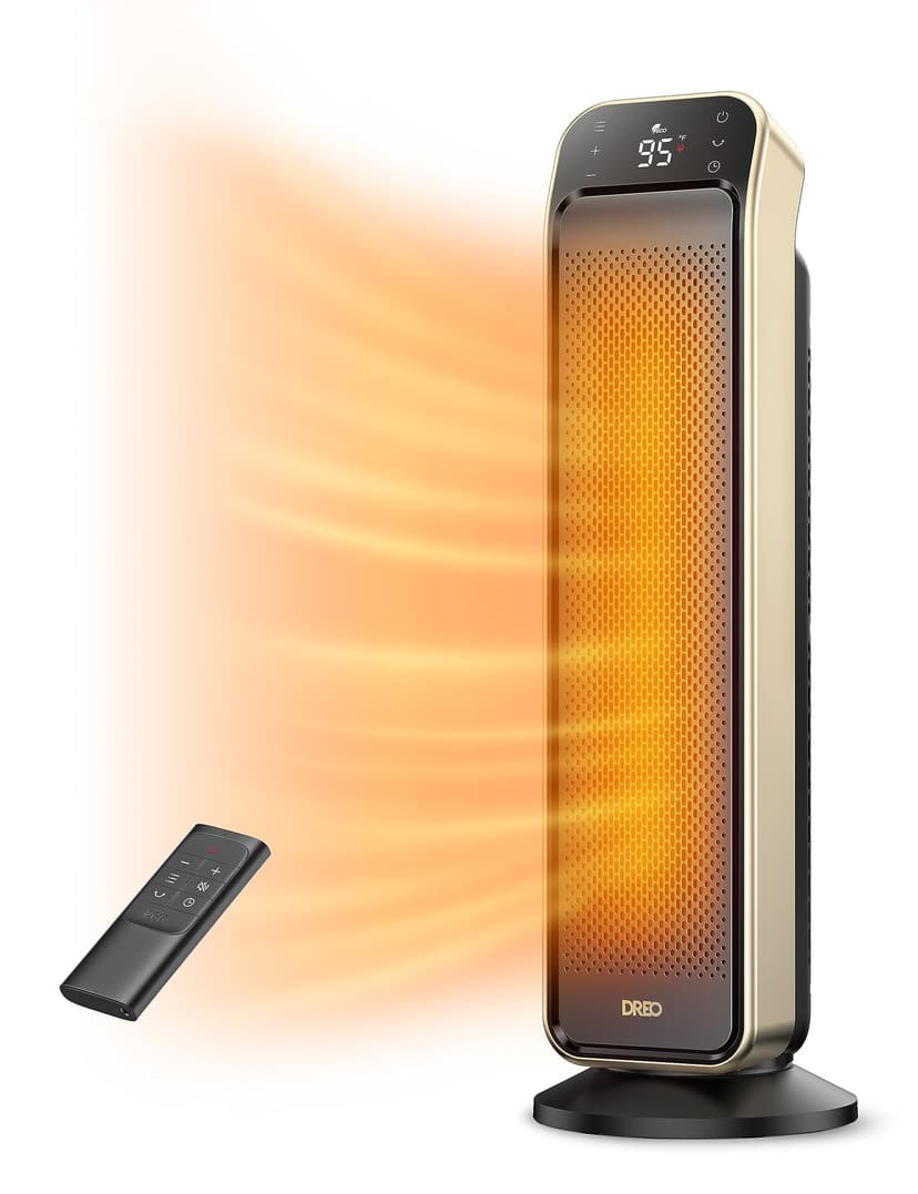 DREO Space Heater Indoor, 25" 11.5ft/s Fast Portable Room Heater with Remote and Thermostat, 3 Modes, Overheating & Tip-Over Protection, Electric Heaters for Indoor Use Large Room, Bedroom, Gold