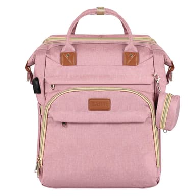 ZRSUN Baby Diaper Bag Backpack,Baby Shower Gifts, Multifunctional Travel Diaper Bag, Gifts for Mom with Portable Diaper Pad,Pink
