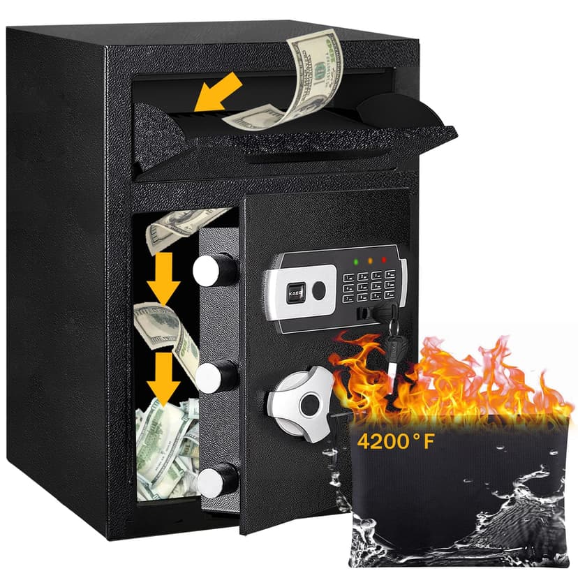 2.8 CUB Depository Drop Safe Fireproof, Front Drop Slot Lock Box with Digital Combination and Anti-Fishing, Silent Deposit Safe Box, Security Money Safe for Cash Slips Expense Business Office Home