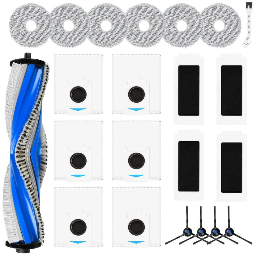 22 Pcs Vacuum Accesories Kit for ECOVACS DEEBOT T30S COMBO Robot Vacuum, Replacement Parts Include 1Rubber Brush, 4 Filters, 6 Pads, 6 T30S Combo Dust Bag, 4 Side Brush and 1 Cleaning Tool