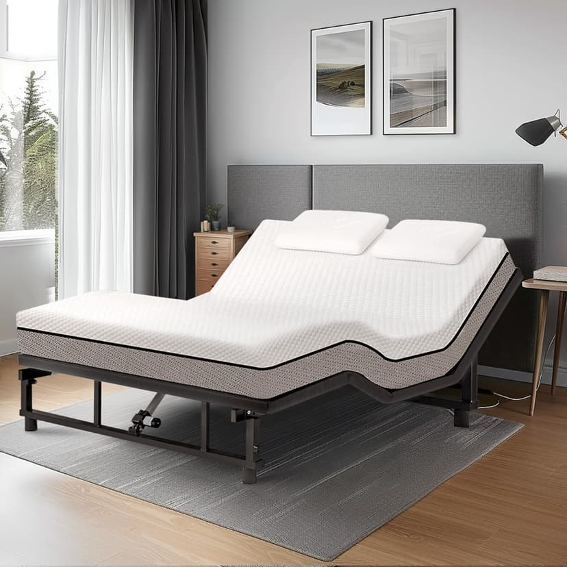 Mixcous King Size Adjustable Bed Base Frame - Quiet Motor, Head & Foot Incline, Zero Gravity, Wireless Remote, Universal Compatibility (79" L x 74" W x 12.72" H)