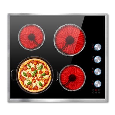 Pladeca 4 Burner Electric Cooktop, 24 Inch Electric Stove 6000W, 220V-240V Built-in Ceramic Stovetop with Knob Control, Child Lock, Timer Control, Residual Heat Indicator, Hard Wire(No Plug)