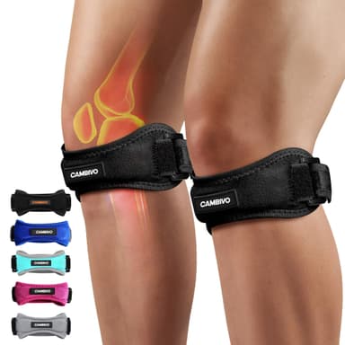CAMBIVO Patella Tendon Knee Straps 2 Pack for Knee Pain Relief, Knee Brace for Women & Men with Extra Straps, Knee Support for Running, Hiking, Soccer, Basketball, Jumpers Knee, Tennis (Black)