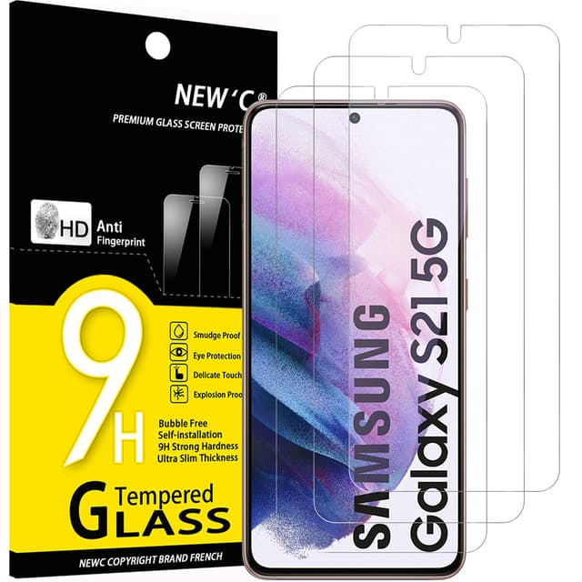 NEW'C 3 Pack Designed for Samsung Galaxy S21 5G (6.2), Screen Protector Tempered Glass, Scratch-Proof, Bubble-Free, Ultra Resistant (0.26 mm HD Ultra Transparent) 9H Hardness Glass
