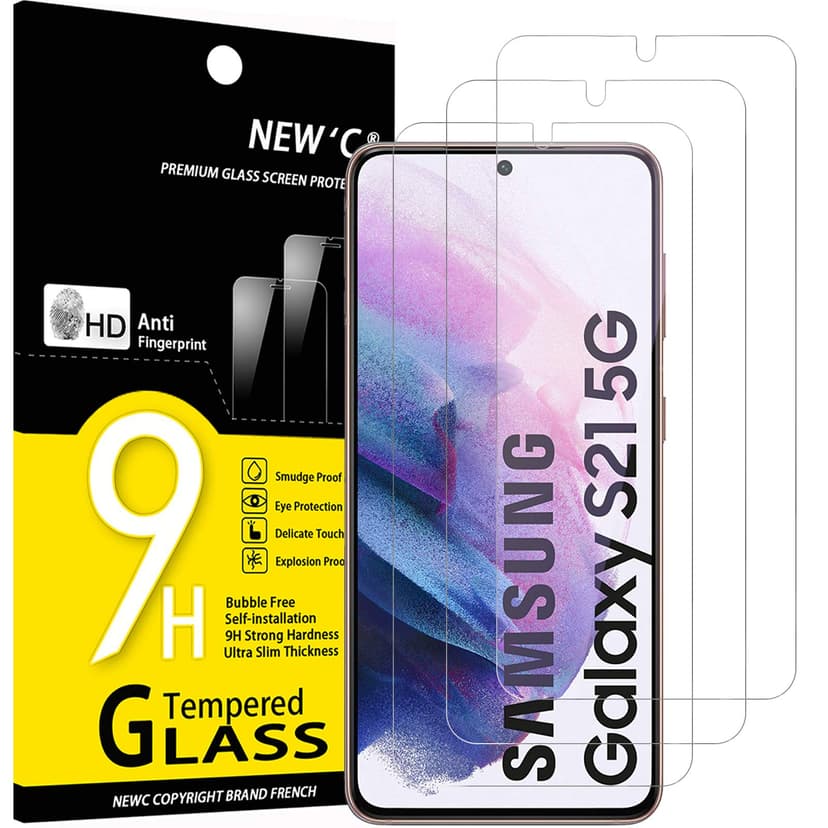 NEW'C 3 Pack Designed for Samsung Galaxy S21 5G (6.2), Screen Protector Tempered Glass, Scratch-Proof, Bubble-Free, Ultra Resistant (0.26 mm HD Ultra Transparent) 9H Hardness Glass