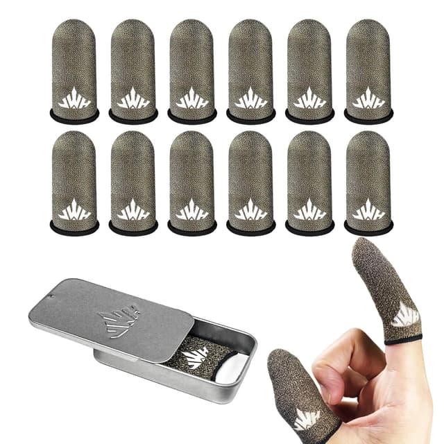 Hipporizz 12 Pack Dedales Gamer Profesionales Anti Slip Silver Fiber Gaming Finger Sleeve Covers Sweat Proof Mobile Phone Gamer Glove Guantes para Durable Thumb Cots for Pubg Gaming Accessories