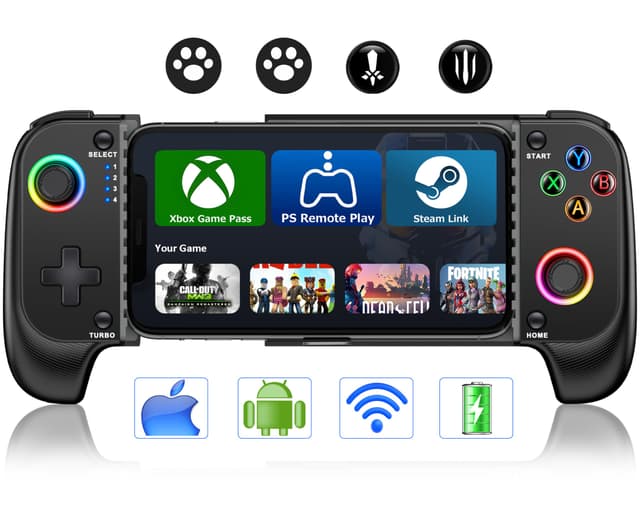 KICKDOT Wireless Phone Controller for iPhone/Android with Hall Joystick, Mobile Gaming Controller for iOS Support Xbox Game Pass, PlayStation, Steam Link, Call of Duty,Roblox, Cloud Gamepad