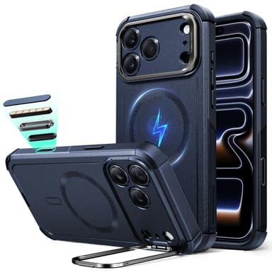 ESR for iPhone 17 Pro Max Case with Stash Stand, 7X Military-Grade Drop Protection with Camera Control, Shock-Absorbing Phone Rugged Cover, Compatible with MagSafe Accessories, Cyber Series, Blue
